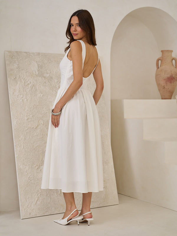 Extro & Vert BOAT NECK White MIDI DRESS