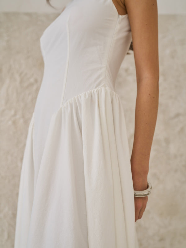 Extro & Vert BOAT NECK White MIDI DRESS
