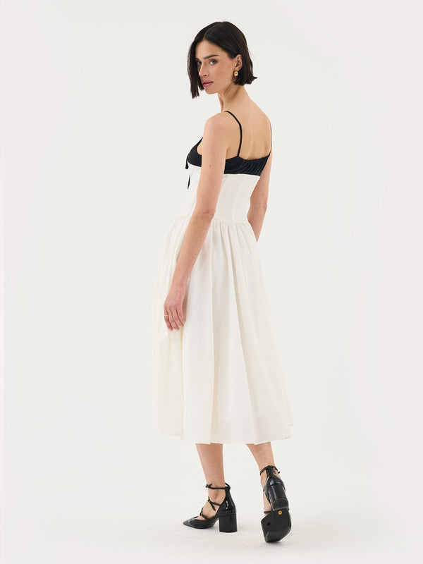 Extro & Vert Corset Top Pleated Midi Dress In White