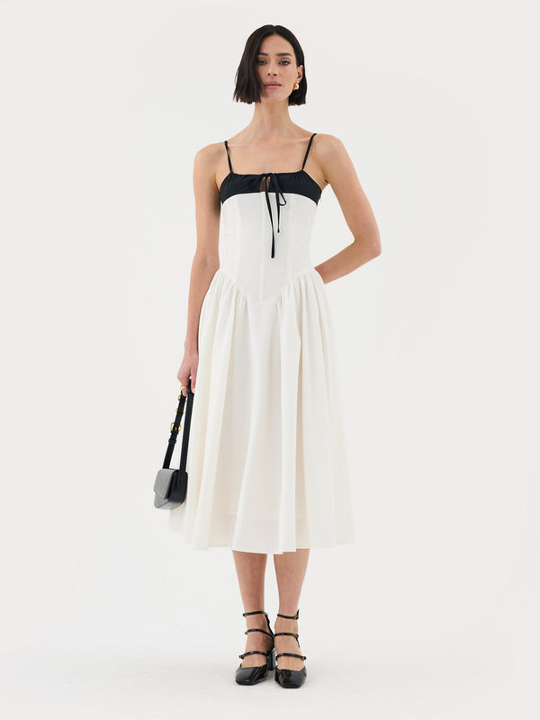 Extro & Vert Corset Top Pleated Midi Dress In White