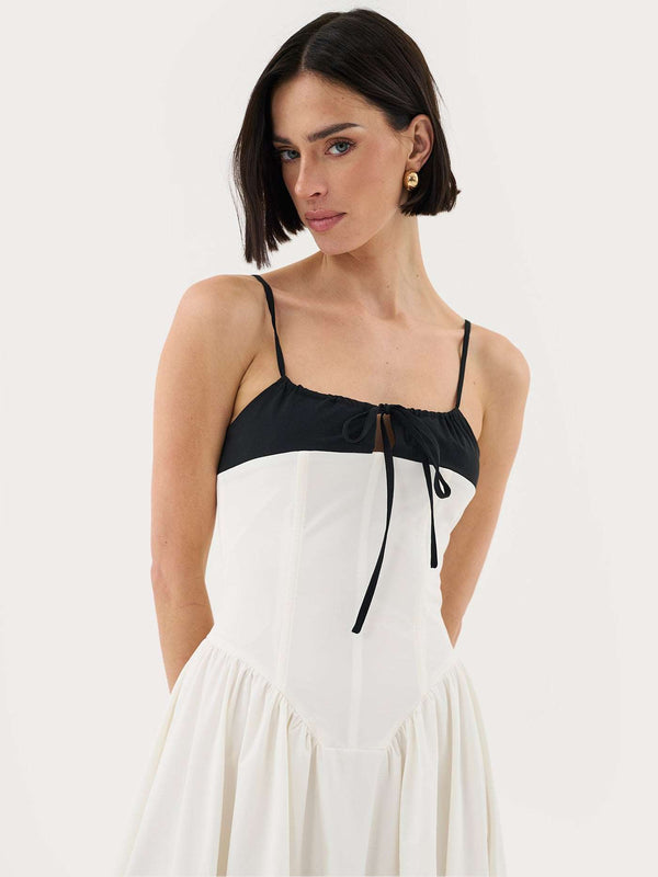 Extro & Vert Corset Top Pleated Midi Dress In White