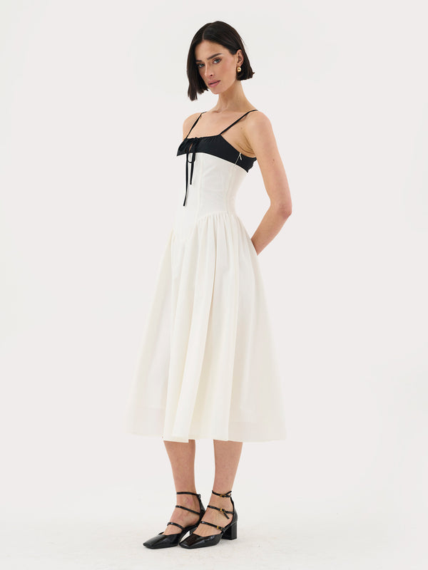 extro & vert Corset Top Pleated Midi Dress In White