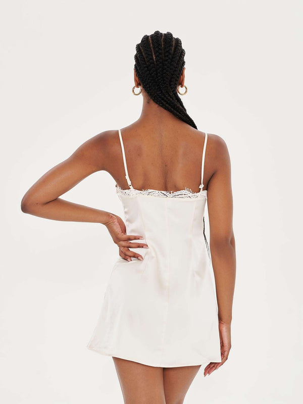 Extro & Vert Cream Lace Trim Satin Cami Dress