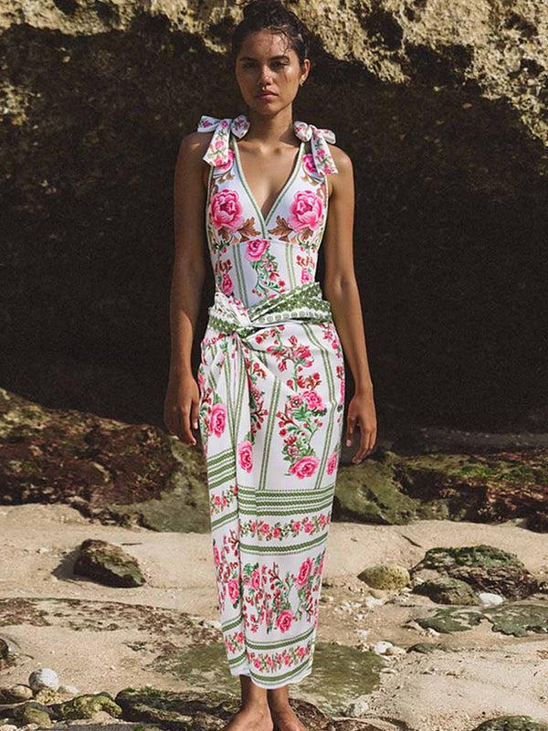 Extro & Vert Fresh Pink Flower Print One-Piece Swimsuit Set