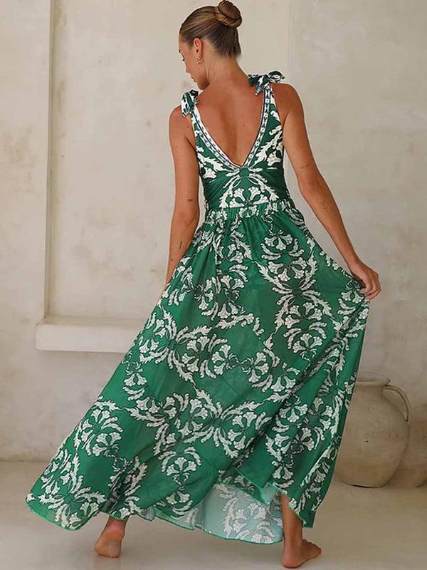 Extro & Vert Green Butterfly Strap V-Neck One-Piece Swimsuit&Long Skirt