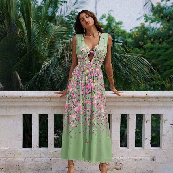 Extro & Vert Green Floral One Piece Swimsuit&Long Skirt&Bra