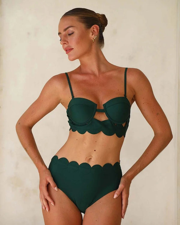 Extro & Vert Hollow Cutting Circularity Deisgn Bikini Swimsuit And Split Skirt