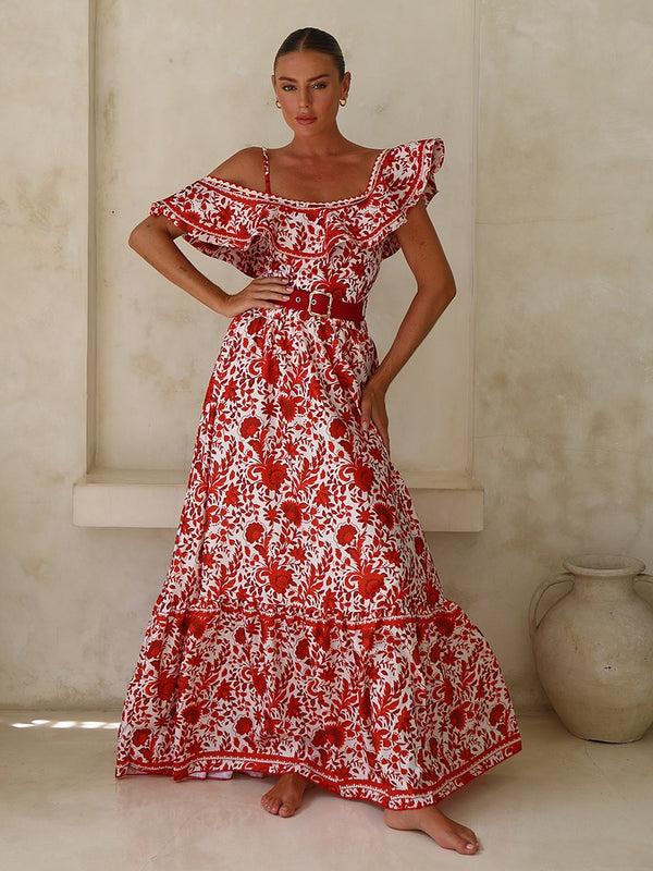 Extro & Vert Hot Floral Print Ruffled One-Piece Swimsuit & Long Skirt