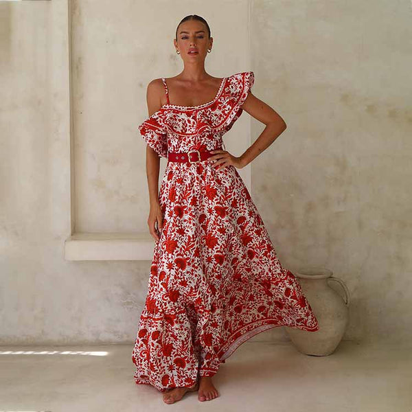 Extro & Vert Hot Floral Print Ruffled One-Piece Swimsuit & Long Skirt