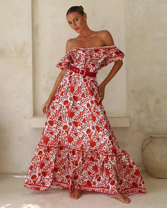 extro & vert Hot Floral Print Ruffled One-Piece Swimsuit & Long Skirt