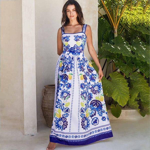 Extro & Vert Lemon Floral Print One-Piece Swimsuit & Long Skirt