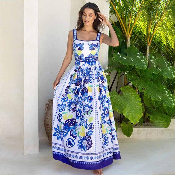 Extro & Vert Lemon Floral Print One-Piece Swimsuit & Long Skirt