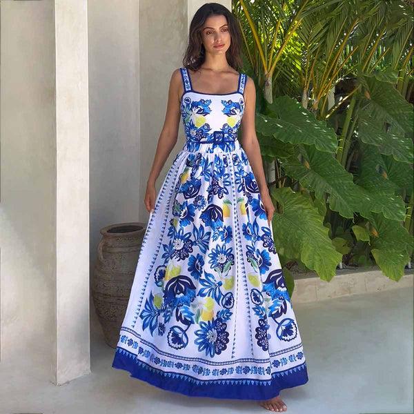 Extro & Vert Lemon Floral Print One-Piece Swimsuit & Long Skirt