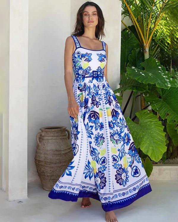 extro & vert Lemon Floral Print One-Piece Swimsuit & Long Skirt