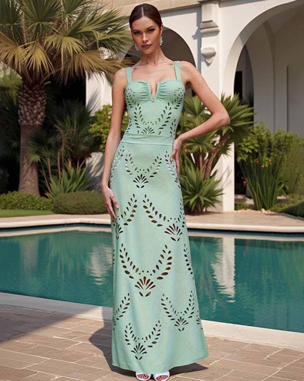 extro & vert Mint Green V-Neck Cutout One Piece Swimsuit&Long Skirt
