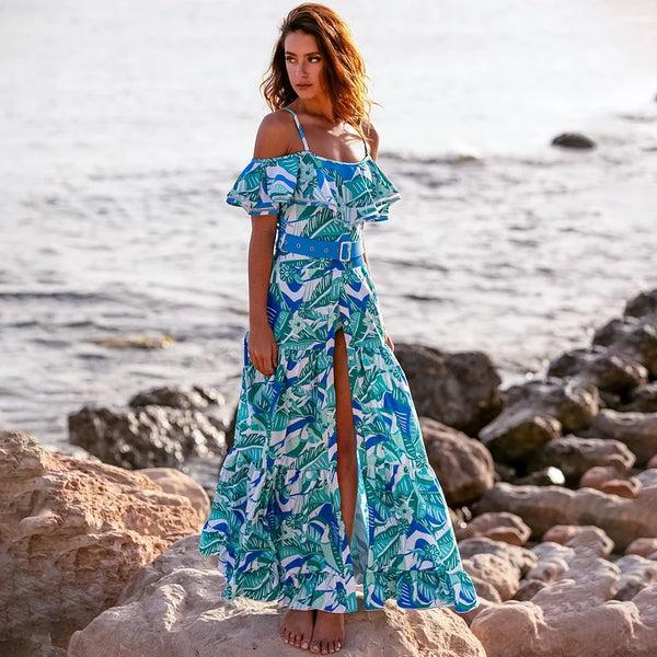 Extro & Vert Off Shoulder Ruffled Printed One Piece Swimsuit And Skirt