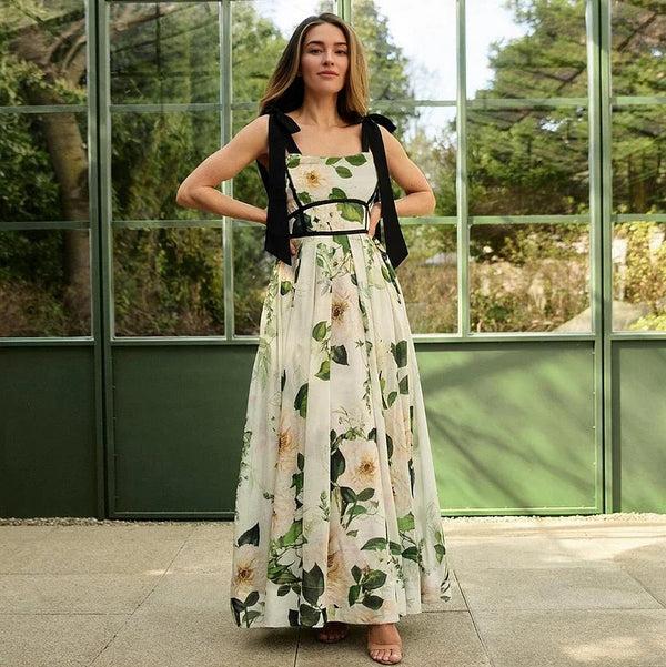 Extro & Vert Peony Printed Double Shoulder Straps One Piece Swimsuit And Skirt