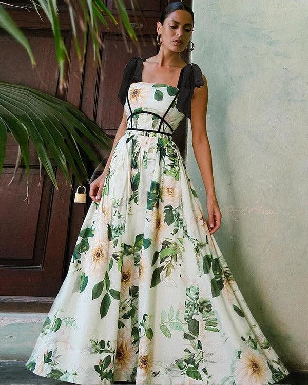 extro & vert Peony Printed Double Shoulder Straps One Piece Swimsuit and Skirt