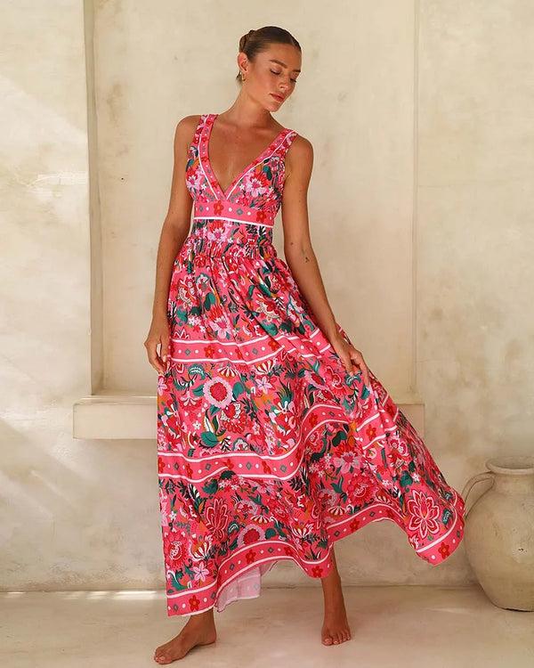 Extro & Vert Pink Florals Printed V Neck One-Piece Swimsuit Set