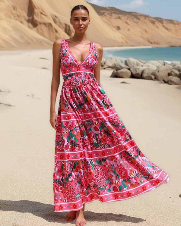 extro & vert Pink Florals Printed V Neck One-Piece Swimsuit Set