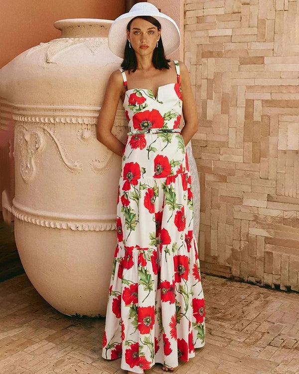 extro & vert Poppy Flower Printed One Piece Swimsuit and Skirt