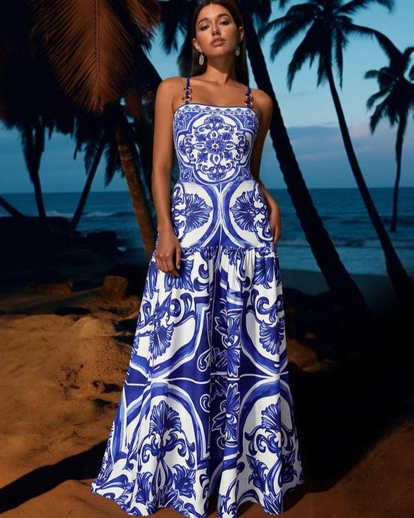 extro & vert Sling Classic Majolica Series Pattern Print One Piece Swimsuit and Skirt or Shorts