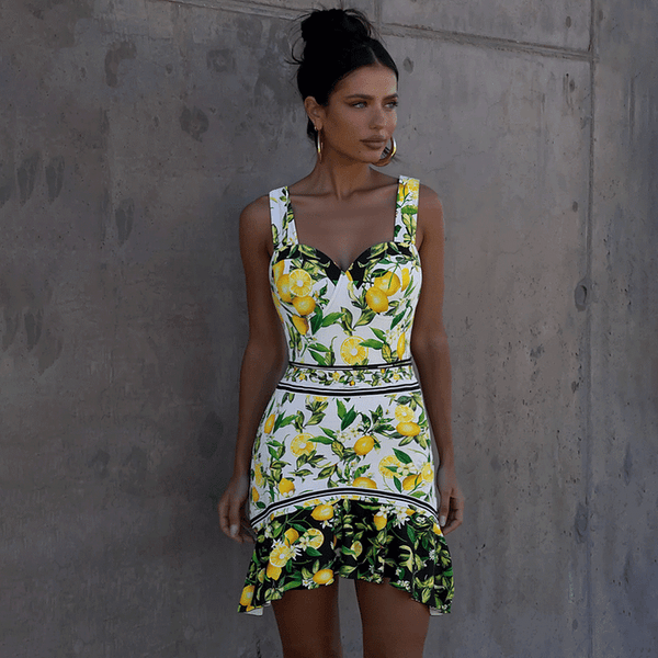 Extro & Vert Sling Underwired Lemon Printed One Piece Swimsuit And Skirt