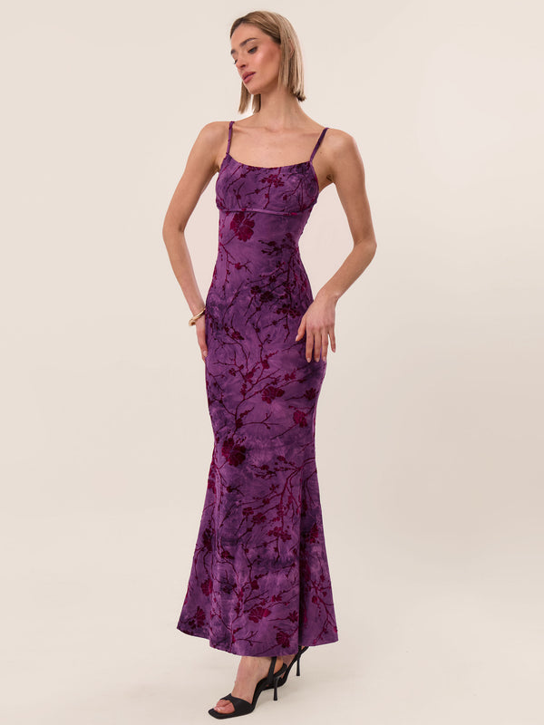 Extro & Vert Strappy Floral Burnout Maxi Dress In Amethyst