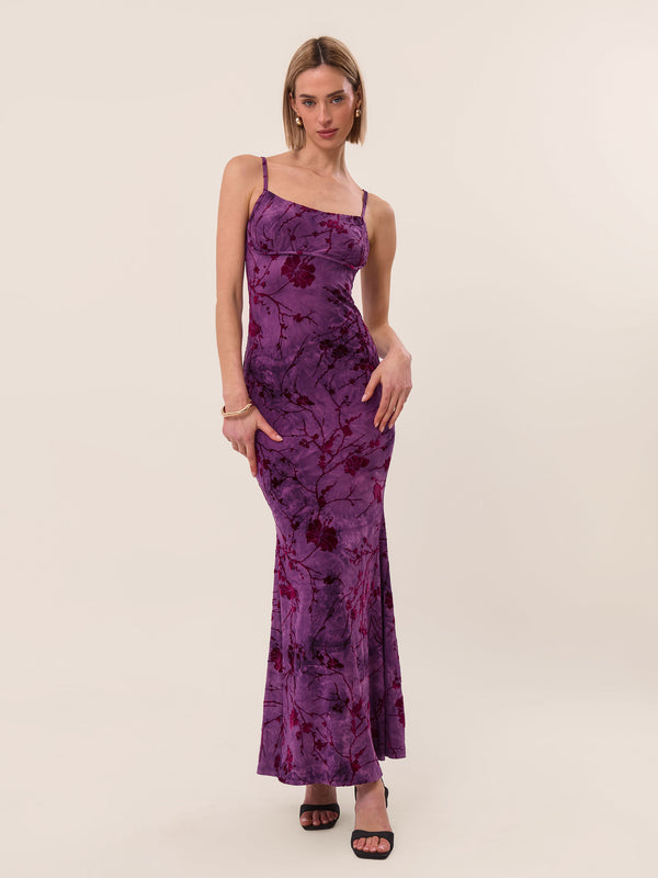 Extro & Vert Strappy Floral Burnout Maxi Dress In Amethyst
