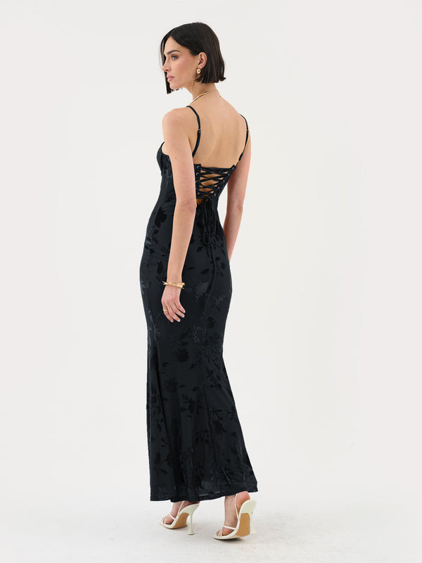 Extro & Vert Strappy Floral Burnout Maxi Dress In Black