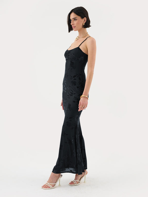 Extro & Vert Strappy Floral Burnout Maxi Dress In Black