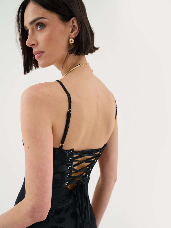 Extro & Vert Strappy Floral Burnout Maxi Dress In Black