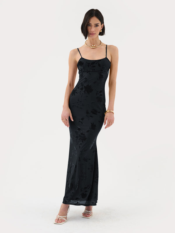 extro & vert Strappy Floral Burnout Maxi Dress In Black