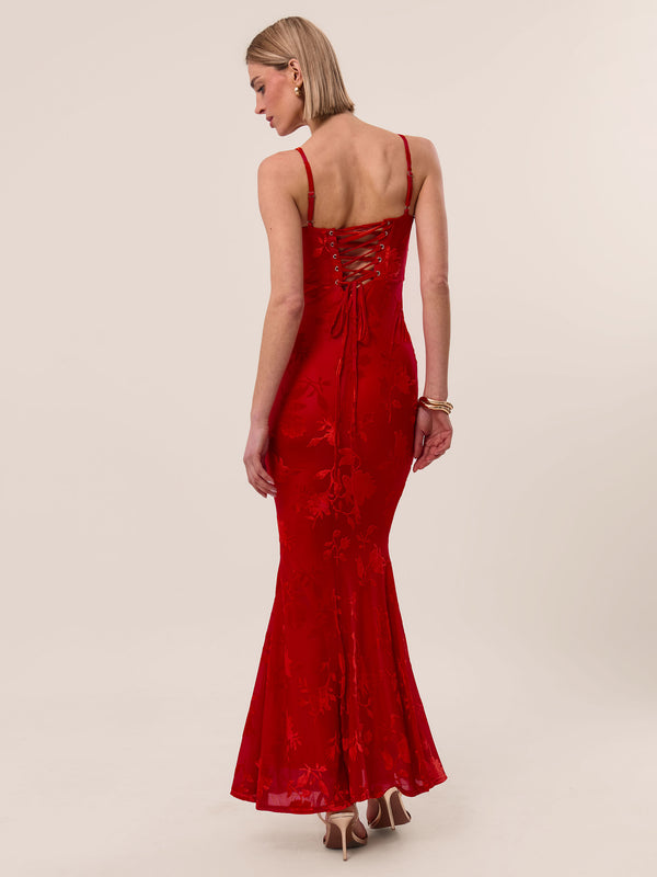 Extro & Vert Strappy Floral Burnout Maxi Dress In Red