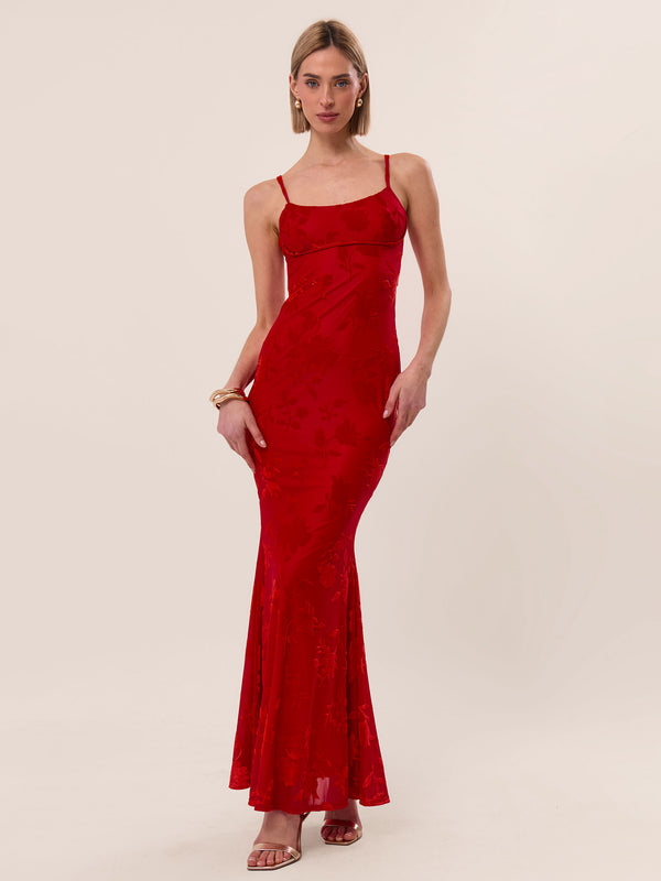 Extro & Vert Strappy Floral Burnout Maxi Dress In Red