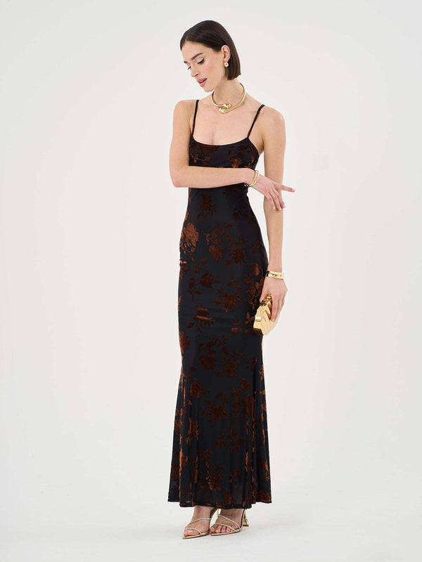 Extro & Vert Strappy Floral Burnout Maxi Dress In Rust