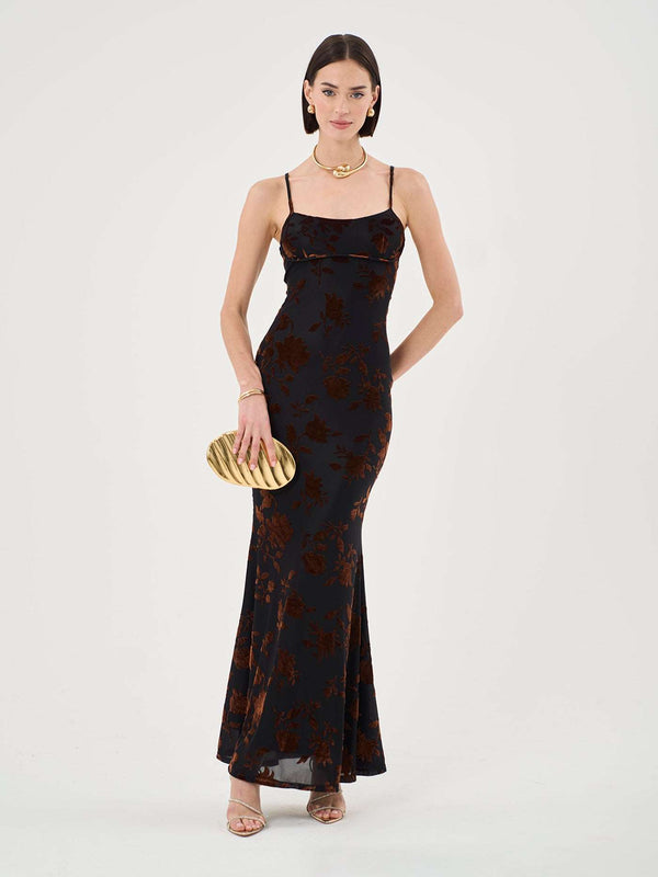 extro & vert Strappy Floral Burnout Maxi Dress In Rust