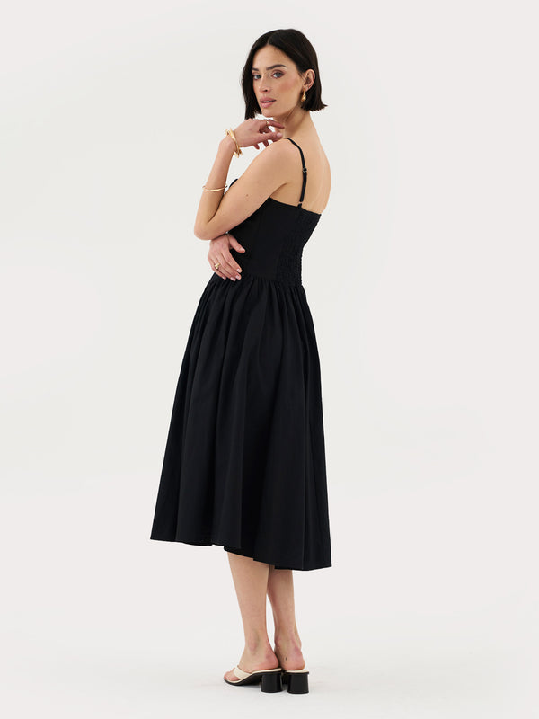 Extro & Vert Sweetheart Neck Strappy Black Midi Corset Dress