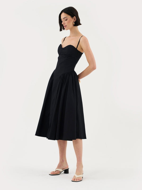 Extro & Vert Sweetheart Neck Strappy Black Midi Corset Dress