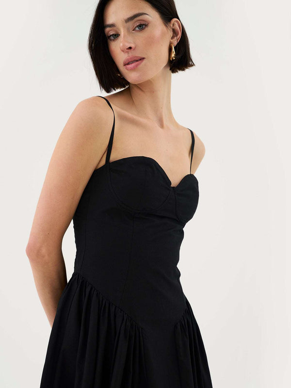 Extro & Vert Sweetheart Neck Strappy Black Midi Corset Dress
