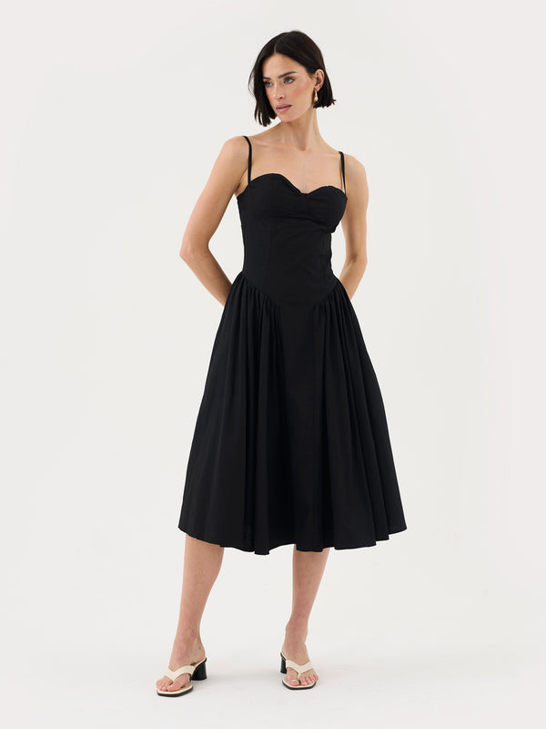 extro & vert Sweetheart Neck Strappy Black Midi Corset Dress