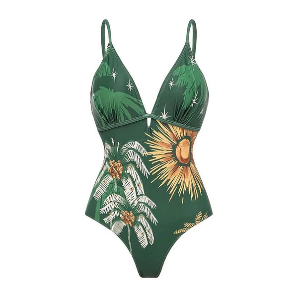 Extro & Vert Tropical Green Printed One Piece Swimsuit And Skirt