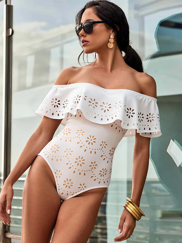 Extro & Vert Two Pieces Set Hollow Out One Piece Swimsuit And Skirt