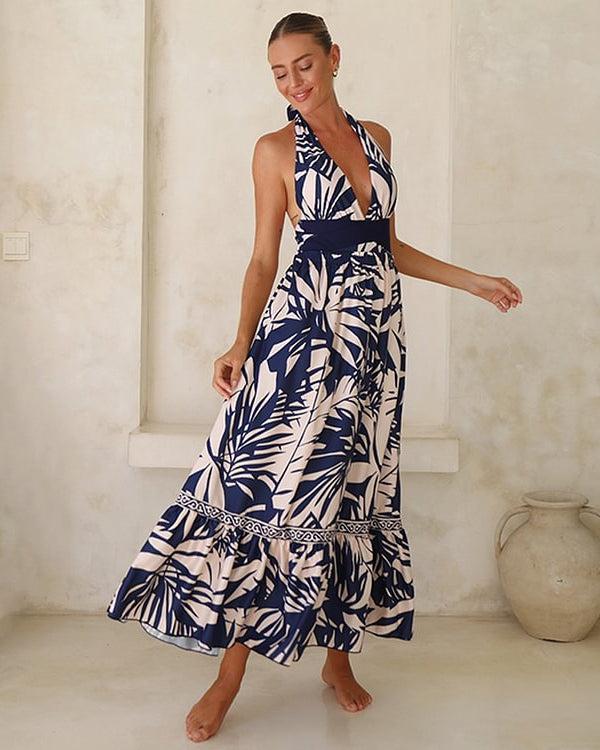 extro & vert V-Neck Halter Back Sexy One-Piece Swimsuit&Long Skirt