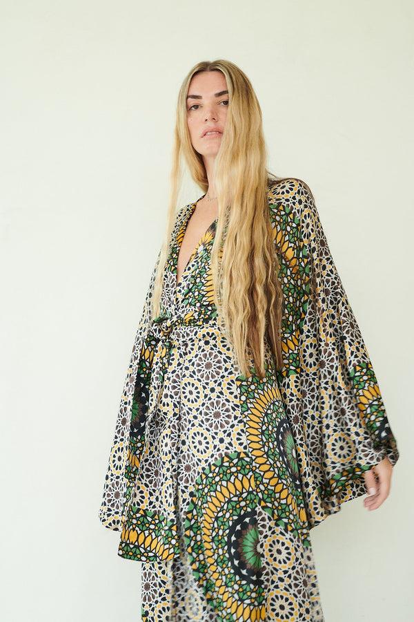 eywasouls malibu KIMIONO - RETRO MOSAIC GREEN