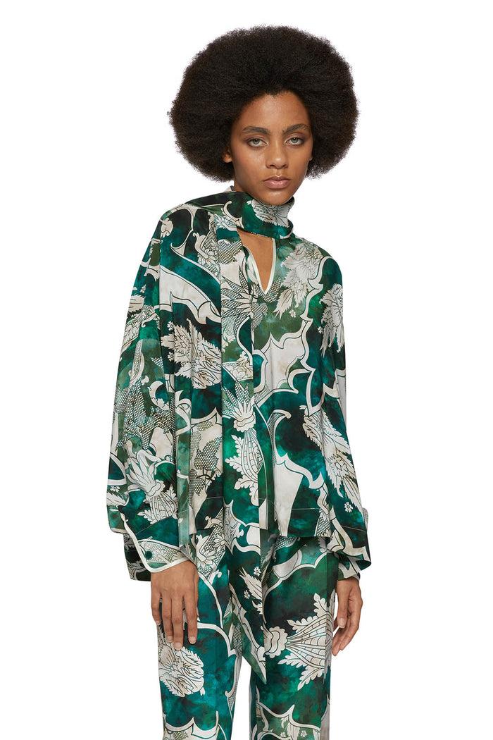 f.r.s. for restless sleepers ALETHIA SHIRTS Ornamental ramages ivory emerald