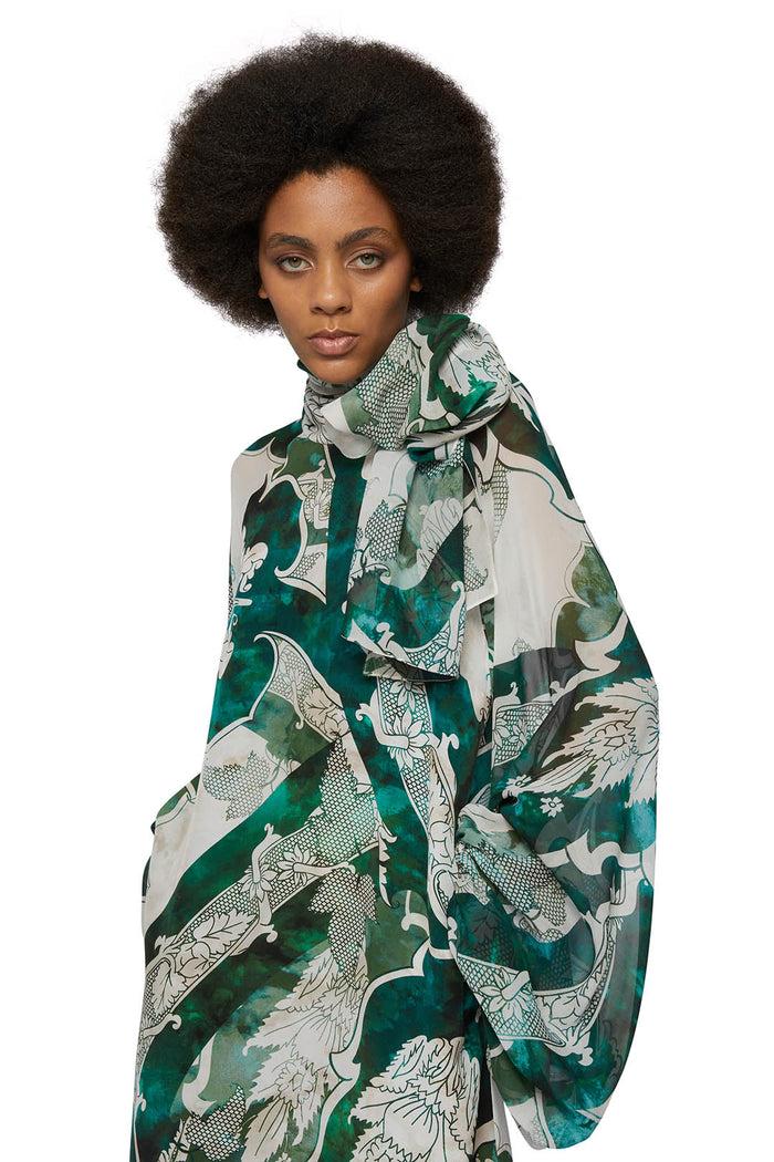 F.r.s. For Restless Sleepers ARPOCRATE DRESSES Ornamental Ramages Ivory Emerald