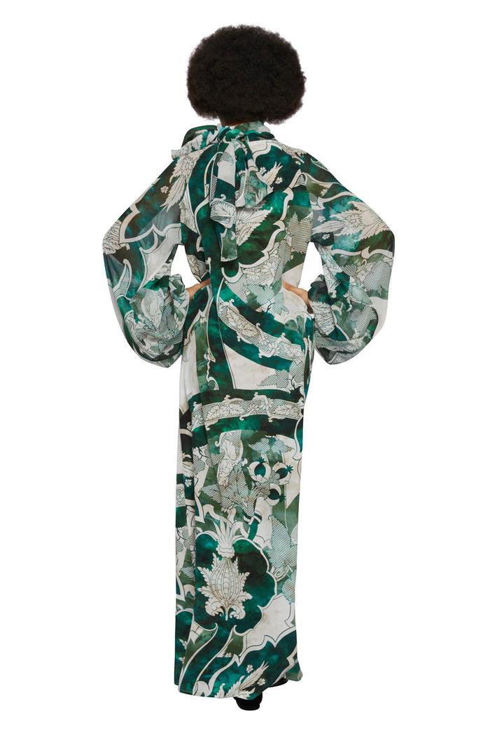 F.r.s. For Restless Sleepers ARPOCRATE DRESSES Ornamental Ramages Ivory Emerald