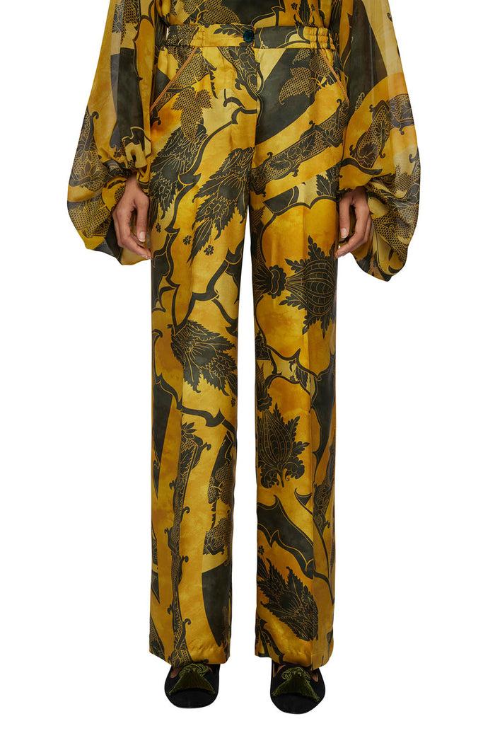 f.r.s. for restless sleepers ATTI PANTS Ornamental ramages yellow green