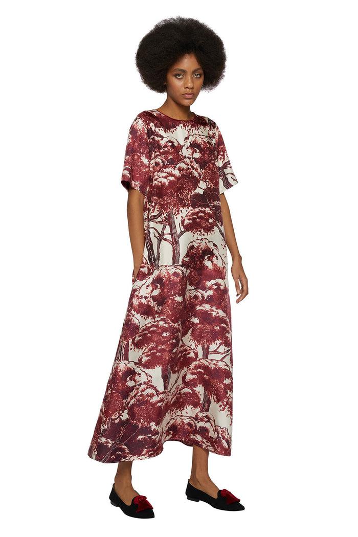 F.r.s. For Restless Sleepers CRISO DRESSES Pictorial Trees Ivory Bordeaux